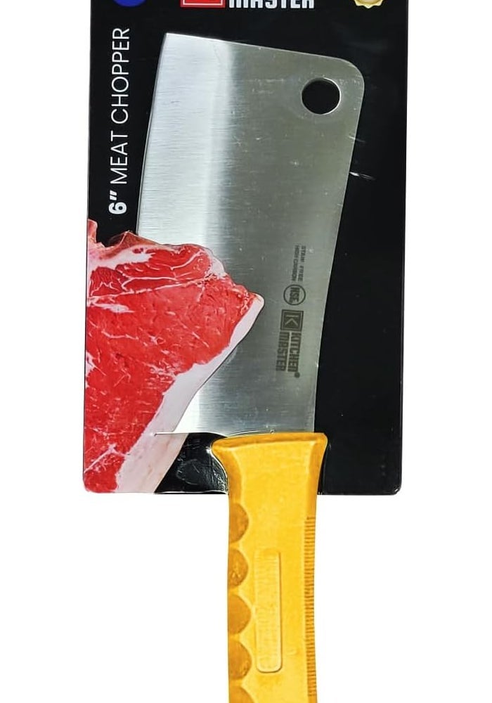 Kitchen Master 6 Inch Stainless Steel Meat Cleaver with Yellow Handle - Image 3